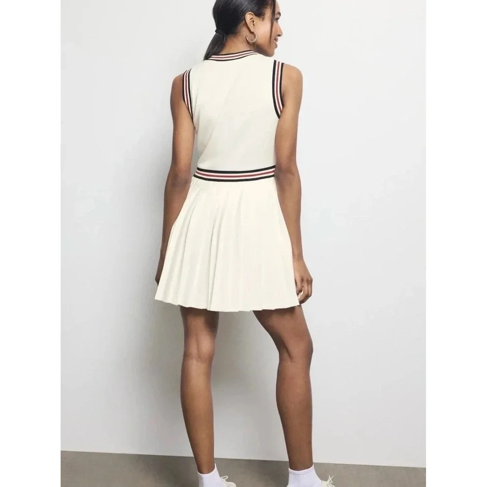 NWT Hunter Pleated Tennis Dress Mini Front Zip Sleeveless White Varsity Preppy M - Picture 5 of 12